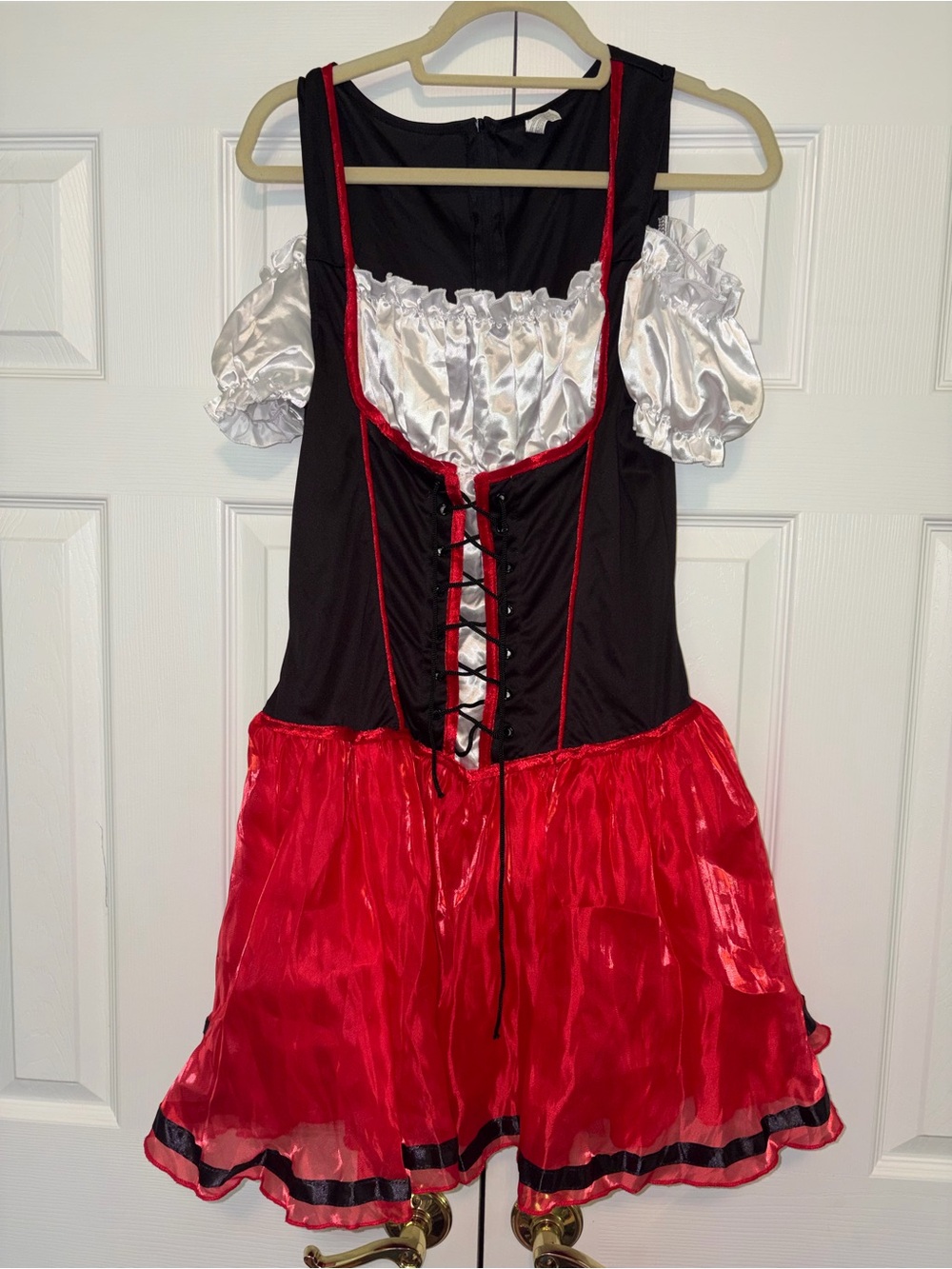 Adult Red and Black Pirate Costume Dress with White Blouse XL (14-16)